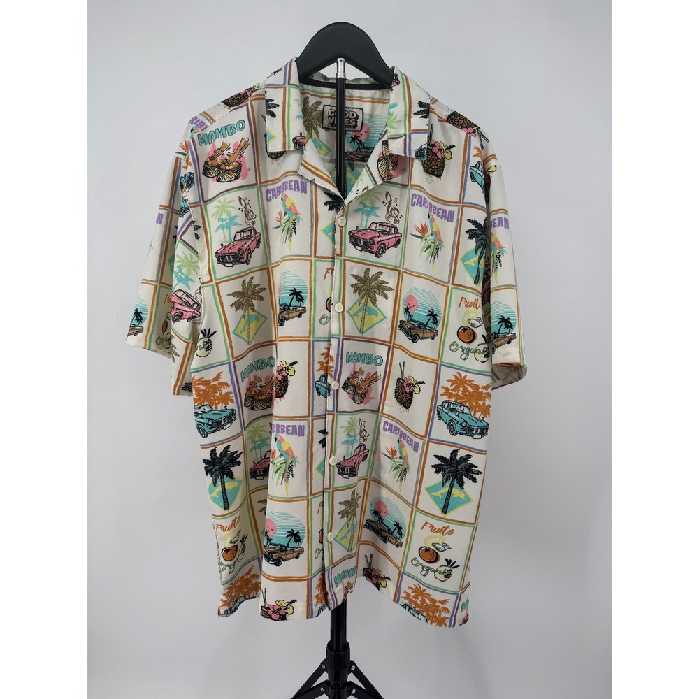 Good Vibes by Drill Clothing Co Mens Caribbean Mambo Tropical Button Down XL